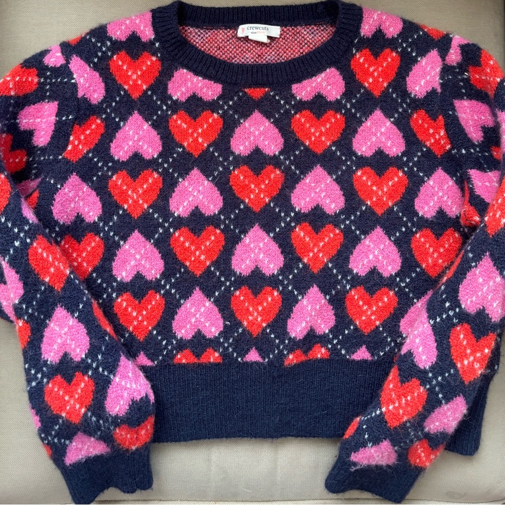 Crewcuts Heart Pattern Sweater - Red, Pink, and Navy
